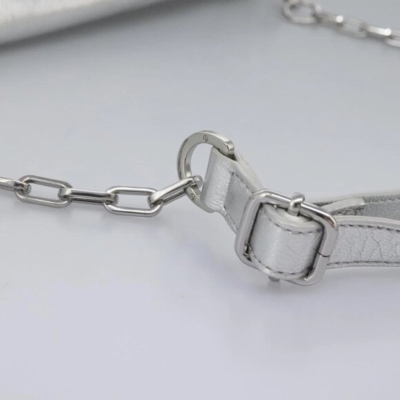 TORY BURCH Shoulder Bag Leather Silver Auth am7733 - Picture 9 of 15